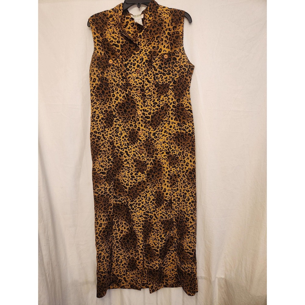 Olivia Rose Dress Womens 12 Leopard Animal‎ Print Maxi Button Front Sleeveless